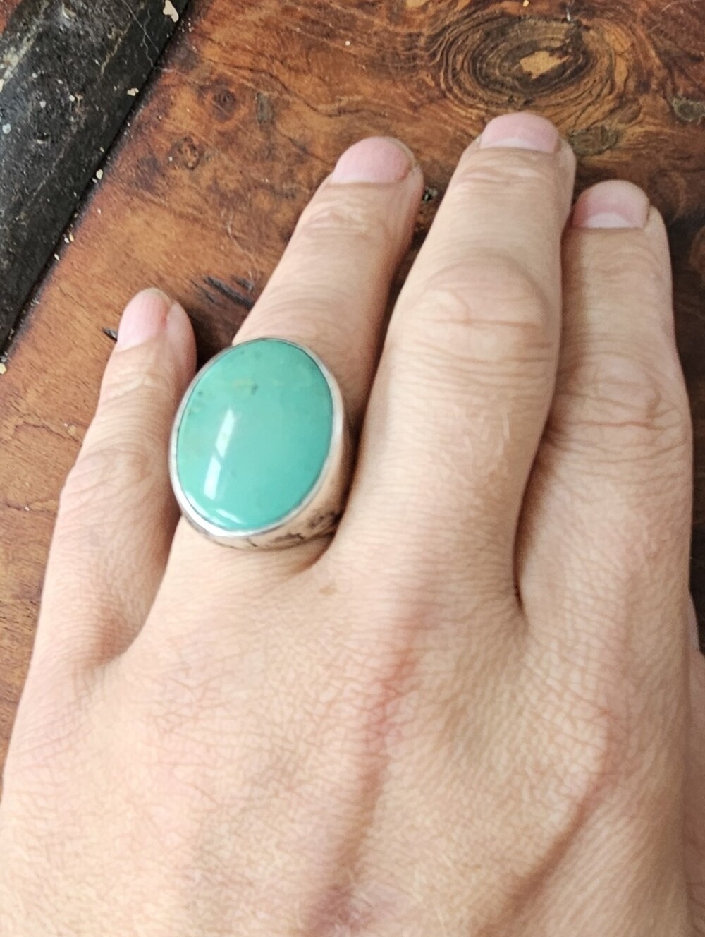 Old Pawn Navajo Large Green Turquoise Statement Sterling Silver Ring Sz 12.5